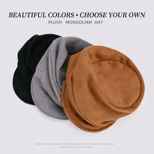 Vintage suede beret hats in black grey and brown colors for winter fashion styling
