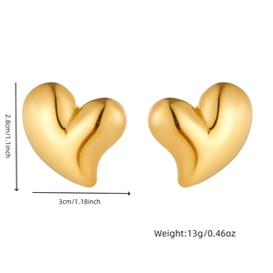 Minimalist puffy heart-shaped gold plated earrings with size and weight dimensions