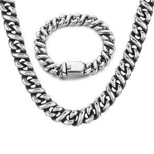Chunky Cuban Link Necklace And Bracelet Men Stainless Steel Hiphop Punk Style Thick Curb Chain Jewelry