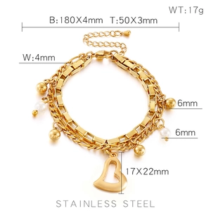 Spécifications détaillées du bracelet double couche en acier doré avec pendentif cœur