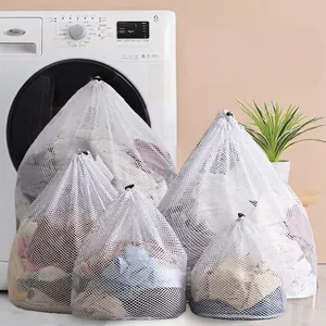 Drawstring Laundry Bag Polyester Mesh Wash Bag For Washing Machine Thickened Protective Net Fine Coarse Mesh
