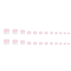 French white daisy press-on toenails set with 24 pieces in elegant pink and white colors