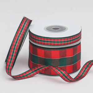 Christmas red and green plaid ribbon rolls with gold edges for gift wrapping DIY