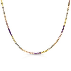 Collana tennis in argento 925 con zirconi rotondi colorati su base placcata in oro