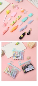 Mini pill highlighters in cute ice cream and lipstick shapes, 6-color set for marking