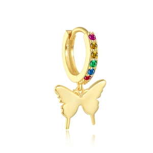 Gold S925 sterling silver butterfly drop earrings with colorful zircon inlay on hoops