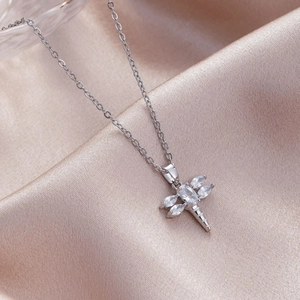 Dragonfly Pendant Necklace Stainless Steel Chain Copper Zircon Inlaid Forest Style Elegant Dainty Jewelry For Women