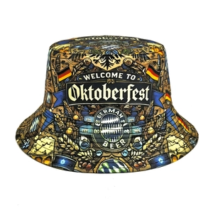 Oktoberfest Bucket Hat Polyester Sun Protection Outdoor German Beer Festival Vintage Full Print Unisex Fisherman Cap