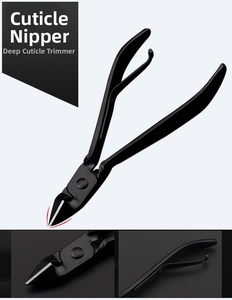 Detail view of black matte cuticle nipper showing the sharp eagle-beak blade design