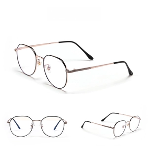 Detail view of model 63025 round metal glasses frame in gold-black with textures