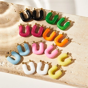 Boucles D'Oreilles Créoles En Forme De U En Acier Inoxydable Émail Coloré Texture Bonbon Bijoux De Mode Pour Femmes