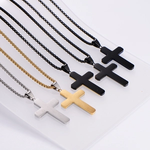 Minimalist stainless steel cross necklaces in silver, gold, and black colors