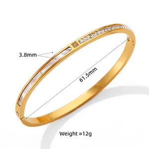 Bracelet jonc en acier doré avec nacre et zircons, diamètre intérieur de 61,5 mm chic