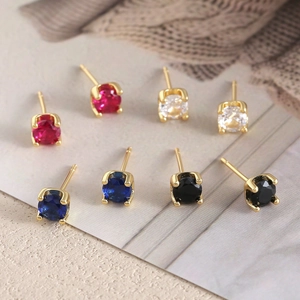 Zirkonia Ohrstecker Mit 925 Sterling Silber Ohrstecker 18K Vergoldetes Kupfer Rund Solitär Schmuck