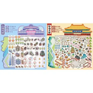 PET miniature city landscape sticker set featuring Shanghai and Kyoto scenic designs