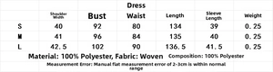 Detailed size chart for striped color block slit dress with measurement specifications
