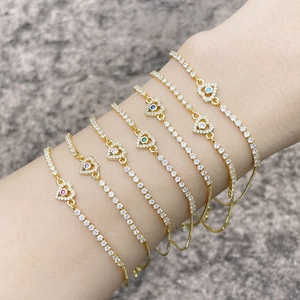 Heart Adjustable Bracelet Gold Plated Copper Colorful Zircon Tennis Box Chain Slider Clasp Elegant Jewelry For Women