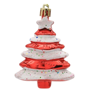Red and white Christmas tree ornament with glitter finish and golden hanging loop