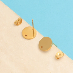 Golden stainless steel round earring components with holes for DIY jewelry making