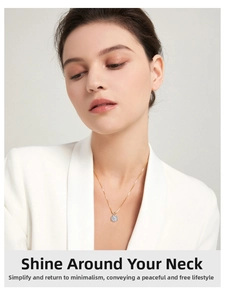Classic 3-prong moissanite pendant necklace worn by model on thin gold O-chain
