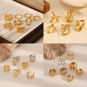 Stainless Steel Ring For Women Hollow Out Flower Snake Geometric Heart Design 18K Gold Plated Adjustable Open Band