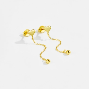 Elegant gold S925 sterling silver heart tassel earrings with sleek chain drops