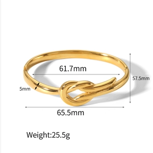 Minimalist 18K gold plated stainless steel knot bracelet with detailed size measurements