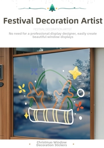 Detailed view of colorful Christmas stockings and stars static stickers on glass window
