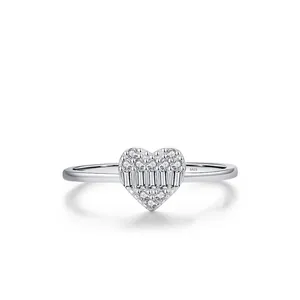 925 Sterling Silver Heart Ring With Pave Cubic Zirconia Sparkling Sweet Elegant Jewelry For Women Romantic Gift