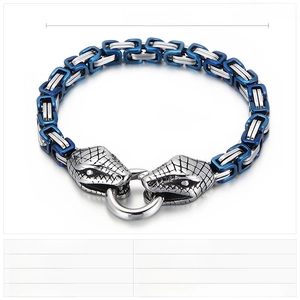 Detailed size chart for the stainless steel blue and silver punk snake head bracelet