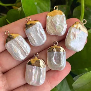 Natural baroque pearl pendants with gold-plated edges for DIY jewelry making