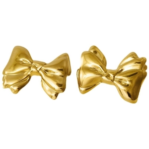 Polished 18k gold 304 stainless steel bow stud earrings on a clean white background