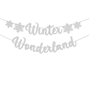 Banderole Winter Wonderland avec flocons de neige argentés pour décoration de fête