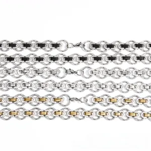 Byzantine chain links in silver, gold and black finish with secure lobster clasps