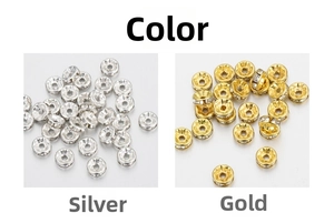 Macro view of silver and gold rhinestone spacer beads for DIY jewelry making