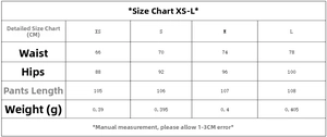 Detailed size chart for women creped fabric set featuring waist and hip measurements