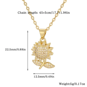 Size chart for rotating sunflower necklace with 45+5cm chain and 22.5mm pendant dimensions