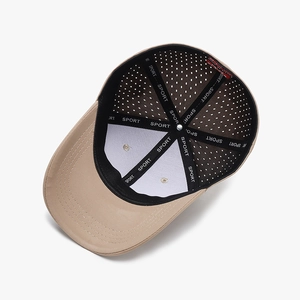Breathable khaki baseball cap with black mesh lining and reinforced SPORT inner tape