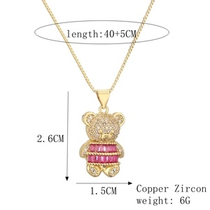 Detail of gold teddy bear pendant with zircons and 40+5cm copper necklace chain