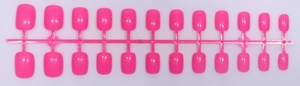 Macro view of 24pcs bright pink glossy square round press-on nails for children
