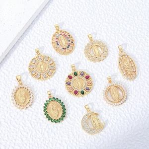 Religious Virgin Mary Pendant 18K Gold Plated Copper Colorful Zircon Spiritual Charm DIY Necklace Making Accessories