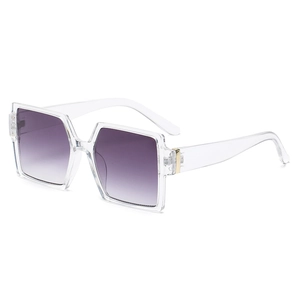 Vintage oversized square sunglasses with purple gradient lenses and clear transparent frames