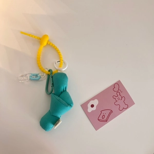 Plaid fabric knot keychain charm with turquoise buckle and acrylic chain in bright tones