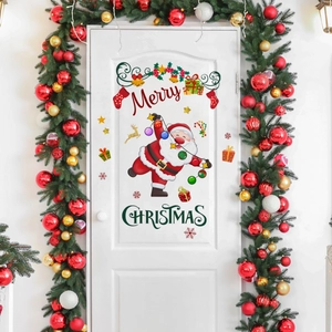 Christmas Stickers PVC Self Adhesive Santa Claus Wreath Snowflake Holiday Door Wall Decoration Home Festive Cartoon