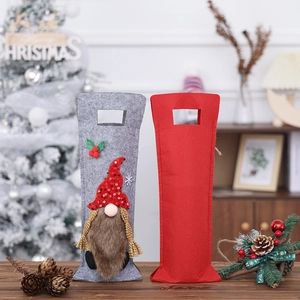 Christmas gnome wine bottle gift bags made of felt with sequins and carry handles