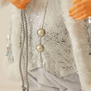 Silver sequin Santa doll with snowflake vest and faux fur trim for Christmas decor