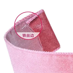 Pink wired edge velvet ribbon for Christmas tree decoration and gift wrapping projects