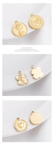 Détails de breloques dorées 14K en forme de pièce, trèfle et cœur pour bijoux DIY