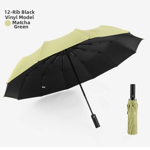 Detail of automatic folding umbrella with 12-rib windproof frame and black UV coating