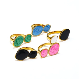 Irregular Double Head Open Ring Titanium Steel Gold Plated Enamel French Minimalist Artistic Niche Design Finger Jewelry For Women